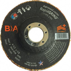 BULLARD - 50 Grit, 4-1/2" Wheel Diam, 1/8" Wheel Thickness, 7/8" Arbor Hole, Type 29 Depressed Center Wheel - Coarse Grade, Ceramic, 13,300 Max RPM, Compatible with Angle Grinder - Exact Tool & Supply