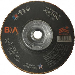 BULLARD - 36 Grit, 5" Wheel Diam, 1/8" Wheel Thickness, Type 29 Depressed Center Wheel - Coarse/Extra Coarse Grade, Ceramic, 12,200 Max RPM, Compatible with Angle Grinder - Exact Tool & Supply
