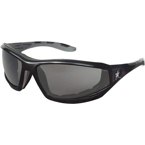 MCR Safety - Gray Lenses, Framed Safety Glasses - Anti-Fog, Scratch Resistant, Black Polycarbonate Frame, Size Universal, Wrap Around - Exact Tool & Supply
