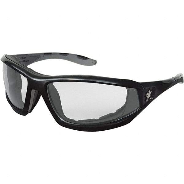 MCR Safety - Clear Lenses, Framed Safety Glasses - Anti-Fog, Scratch Resistant, Black Polycarbonate Frame, Size Universal, Wrap Around - Exact Tool & Supply