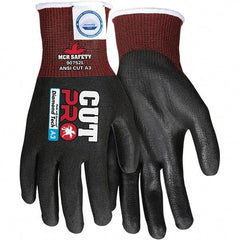 MCR Safety - Size S, ANSI Cut Lvl A3, Abrasion Lvl 5, Polyurethane Coated Dyneema or Dyneema Alternative Cut Resistant Gloves - Palm & Fingers Coated, Dyneema Lining, Knit Wrist, Black, Paired - Exact Tool & Supply