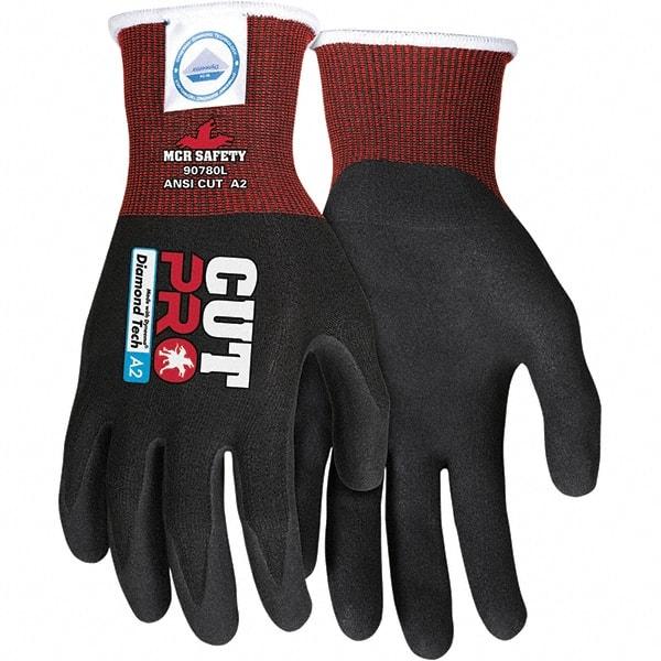 MCR Safety - Size 2XL, ANSI Cut Lvl A4, Nitrile Coated Dyneema or Dyneema Alternative Cut Resistant Gloves - Palm & Fingers Coated, Dyneema Lining, Knit Wrist, Black, Paired - Exact Tool & Supply