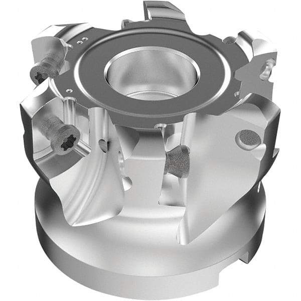Seco - 6 Inserts, 50.5mm Cutter Diam, 1.8mm Max Depth of Cut, Indexable High-Feed Face Mill - 19.05mm Arbor Hole Diam, 0.185" Keyway Width, 1-1/2" High, R220.21-LP09 Toolholder, LPKT09 Inserts, Series High Feed - Exact Tool & Supply