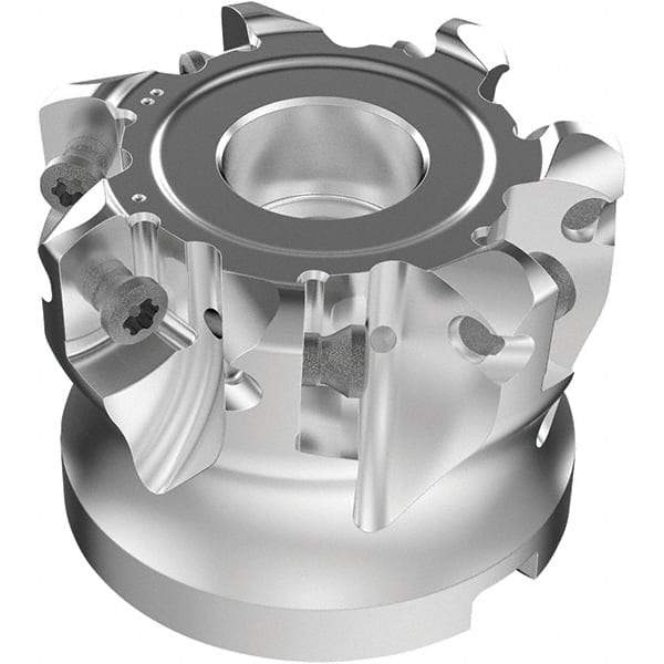 Seco - 7 Inserts, 37.9mm Cutter Diam, 1.8mm Max Depth of Cut, Indexable High-Feed Face Mill - 19.05mm Arbor Hole Diam, 0.185" Keyway Width, 1-1/2" High, R220.21-LP09 Toolholder, LPKT09 Inserts, Series High Feed - Exact Tool & Supply