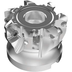 Seco - 7 Inserts, 37.9mm Cutter Diam, 1.8mm Max Depth of Cut, Indexable High-Feed Face Mill - 19.05mm Arbor Hole Diam, 0.185" Keyway Width, 1-1/2" High, R220.21-LP09 Toolholder, LPKT09 Inserts, Series High Feed - Exact Tool & Supply