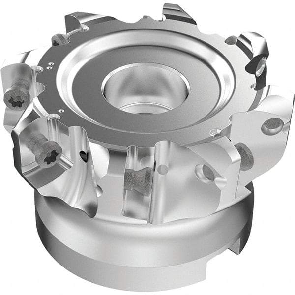 Seco - 8 Inserts, 53.1mm Cutter Diam, 1.8mm Max Depth of Cut, Indexable High-Feed Face Mill - 27mm Arbor Hole Diam, 0.4882" Keyway Width, 50mm High, R220.21-LP09 Toolholder, LPKT09 Inserts, Series High Feed - Exact Tool & Supply