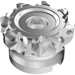 Seco - 8 Inserts, 53.1mm Cutter Diam, 1.8mm Max Depth of Cut, Indexable High-Feed Face Mill - 27mm Arbor Hole Diam, 0.4882" Keyway Width, 50mm High, R220.21-LP09 Toolholder, LPKT09 Inserts, Series High Feed - Exact Tool & Supply