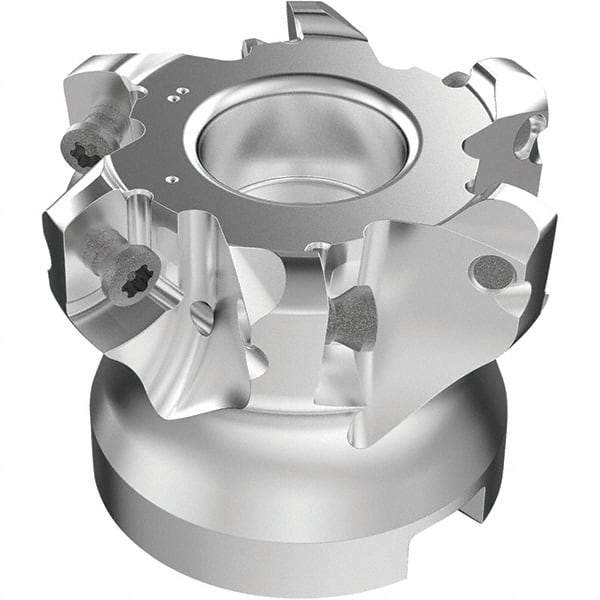 Seco - 6 Inserts, 50mm Cutter Diam, 1.8mm Max Depth of Cut, Indexable High-Feed Face Mill - 22mm Arbor Hole Diam, 0.4094" Keyway Width, 40mm High, R220.21-LP09 Toolholder, LPKT09 Inserts, Series High Feed - Exact Tool & Supply