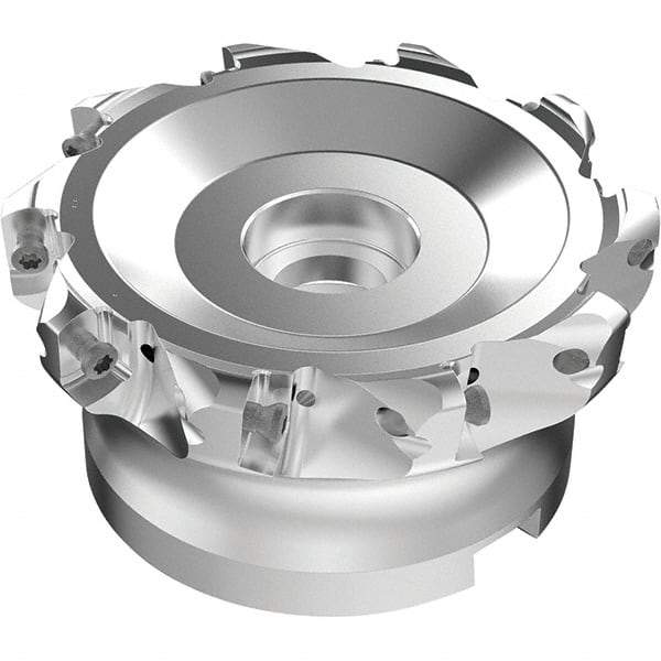 Seco - 10 Inserts, 87mm Cutter Diam, 1.8mm Max Depth of Cut, Indexable High-Feed Face Mill - 32mm Arbor Hole Diam, 0.5669" Keyway Width, 50mm High, R220.21-LP09 Toolholder, LPKT09 Inserts, Series High Feed - Exact Tool & Supply