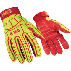 Ringers Gloves - Size M, ANSI Cut Lvl A5, PVC Cut & Puncture Resistant Gloves - Slip-On Cuff, Hi-Vis Yellow/Red, Paired - Exact Tool & Supply