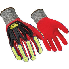 Ringers Gloves - Size M, ANSI Cut Lvl A6, Nitrile Coated ATA/HPPE Blend Cut & Puncture Resistant Gloves - Palm, Fingers & Knuckles Coated, Knit Wrist, Hi-Vis Yellow/Black, Paired - Exact Tool & Supply