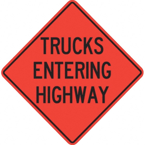 PRO-SAFE - "Trucks Entering Highway," 36" Wide x 36" High Vinyl Traffic Control Sign - Exact Tool & Supply