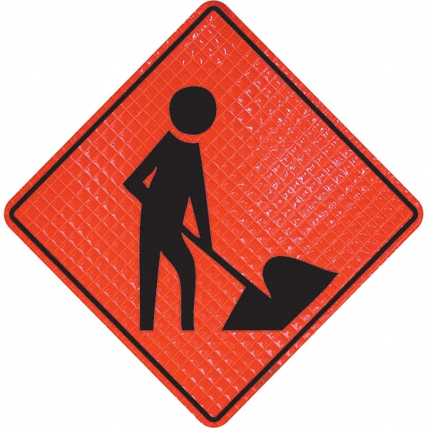 PRO-SAFE - Worker Digging, 36" Wide x 36" High Vinyl Traffic Control Sign - Exact Tool & Supply
