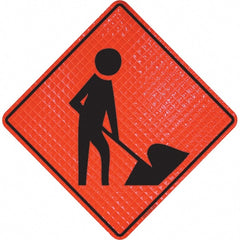PRO-SAFE - Worker Digging, 36" Wide x 36" High Vinyl Traffic Control Sign - Exact Tool & Supply