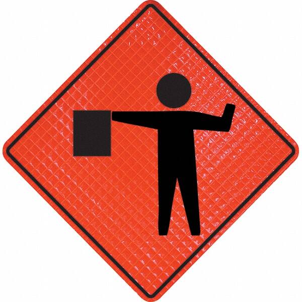 PRO-SAFE - Worker with Directional Flag, 36" Wide x 36" High Vinyl Traffic Control Sign - Exact Tool & Supply