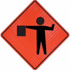 PRO-SAFE - Worker with Directional Flag, 36" Wide x 36" High Vinyl Traffic Control Sign - Exact Tool & Supply