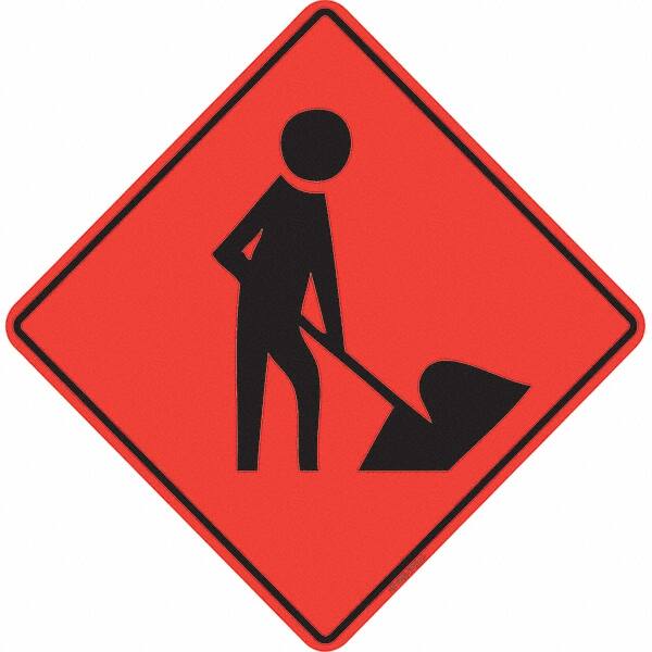 PRO-SAFE - Worker Digging, 36" Wide x 36" High Vinyl Traffic Control Sign - Exact Tool & Supply