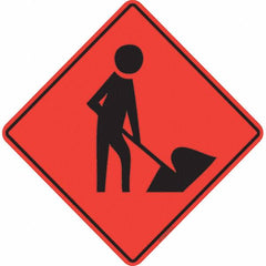 PRO-SAFE - Worker Digging, 36" Wide x 36" High Vinyl Traffic Control Sign - Exact Tool & Supply