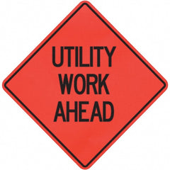 PRO-SAFE - "Utility Work Ahead," 36" Wide x 36" High Vinyl Traffic Control Sign - Exact Tool & Supply