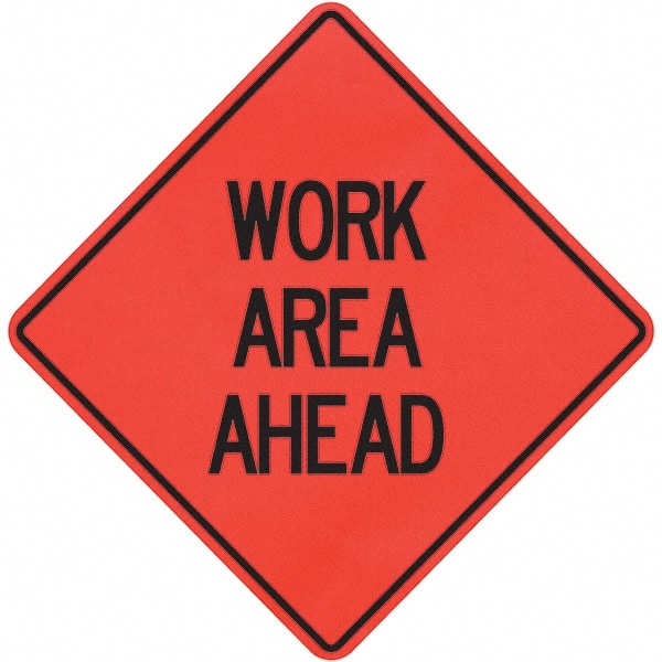 PRO-SAFE - "Work Area Ahead," 36" Wide x 36" High Vinyl Traffic Control Sign - Exact Tool & Supply