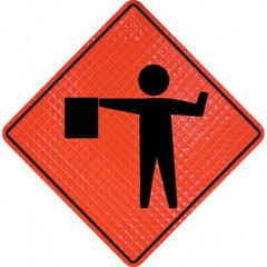 PRO-SAFE - Worker with Directional Flag, 48" Wide x 48" High Vinyl Traffic Control Sign - Exact Tool & Supply
