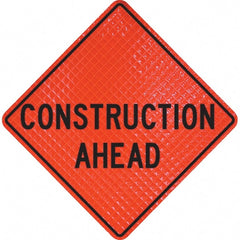 PRO-SAFE - "Construction Ahead," 48" Wide x 48" High Vinyl Traffic Control Sign - Exact Tool & Supply