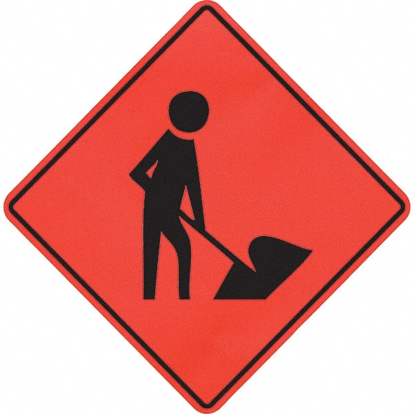 PRO-SAFE - Worker Digging, 48" Wide x 48" High Vinyl Traffic Control Sign - Exact Tool & Supply