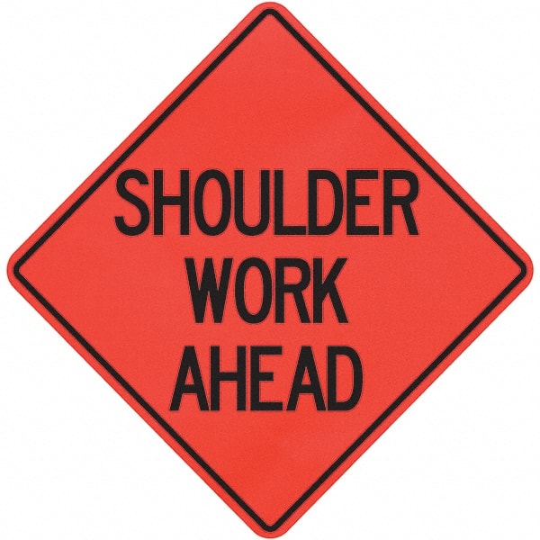 PRO-SAFE - "Shoulder Work Ahead," 36" Wide x 36" High Vinyl Traffic Control Sign - Exact Tool & Supply
