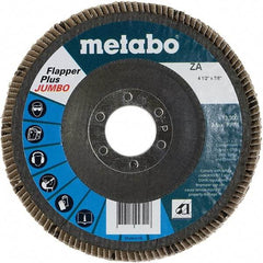 Metabo - 80 Grit, 4-1/2" Disc Diam, 7/8" Center Hole, Type 29 Zirconia Alumina Flap Disc - 13,300 Max RPM, Fiberglass Backing, Arbor Attaching System, Coated - Exact Tool & Supply