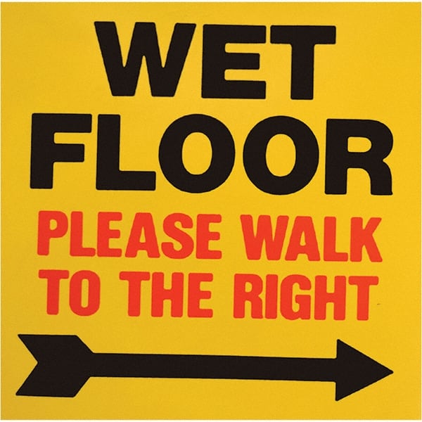 PRO-SAFE - Wet Floor Walk To The Right, 8" Wide x 8" High, Polypropylene Square Floor Sign - Exact Tool & Supply