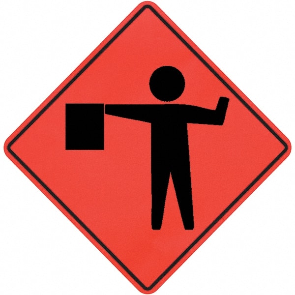 PRO-SAFE - Worker with Directional Flag, 36" Wide x 36" High Vinyl Traffic Control Sign - Exact Tool & Supply