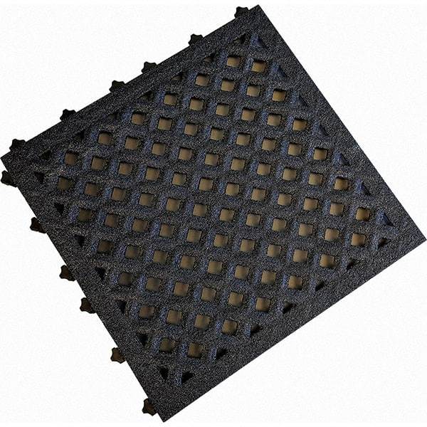 Value Collection - 18" Long x 18" Wide x 1" Thick, Anti-Fatigue Modular Matting Anti-Fatigue Flooring - 2 Interlocking Sides, Black, For Dry & Wet Areas - Exact Tool & Supply