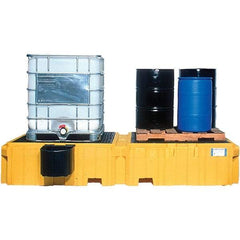 UltraTech - 535 Gal Sump Capacity, Polyethylene TWIN IBC Spill Pallet, Left Side Bucket with Drain - 61.6" Long x 22" Wide x 124-1/2" High, 8,000 Lb Capacity, 2 Totes, Includes 1 Left Side Bucket Shelf - Exact Tool & Supply
