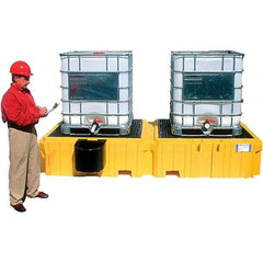 UltraTech - 535 Gal Sump Capacity, Polyethylene TWIN IBC Spill Pallet - 61.6" Long x 22" Wide x 124-1/2" High, 8,000 Lb Capacity, 2 Totes, Includes 1 Right Side Bucket Shelf - Exact Tool & Supply