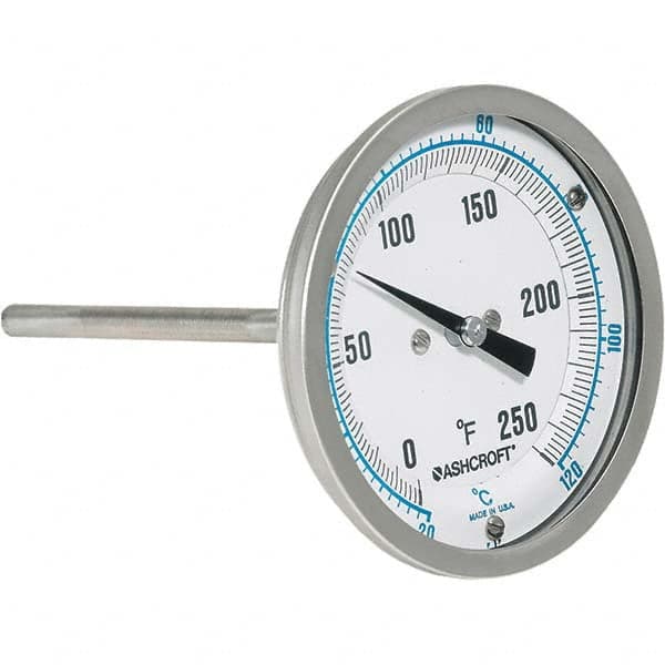 Ashcroft - 6" Stem, 0 to 250° F Bi-Metal Thermometer - Exact Tool & Supply