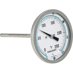 Ashcroft - 6" Stem, 0 to 250° F Bi-Metal Thermometer - Exact Tool & Supply