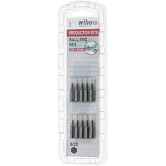 Wiha - 0.093" Ball End Hex Screwdriver Bit - 1/4" Drive, 1" OAL - Exact Tool & Supply