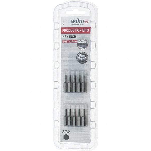 Wiha - 0.093" Hex Screwdriver Bit - 1/4" Drive, 1" OAL - Exact Tool & Supply