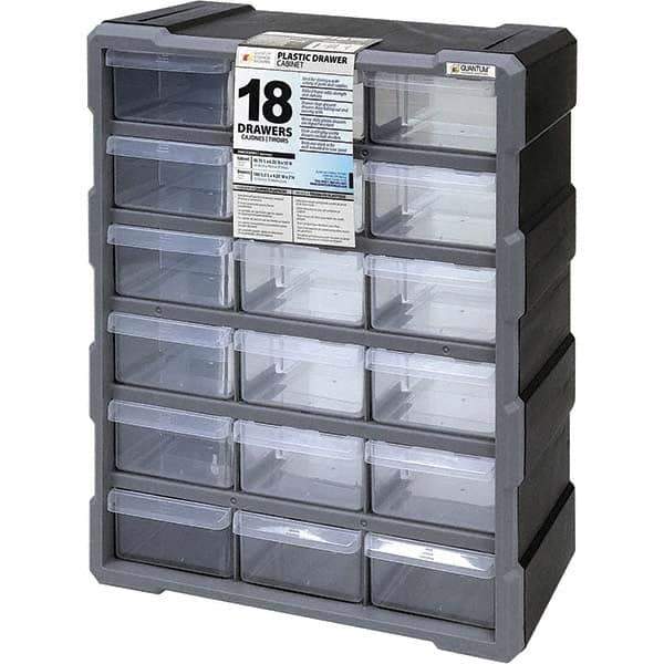 Quantum Storage - 18 Drawer, Small Parts Drawer Cabinet System - 18-3/4" Deep x 6-1/4" Wide x 15" High - Exact Tool & Supply