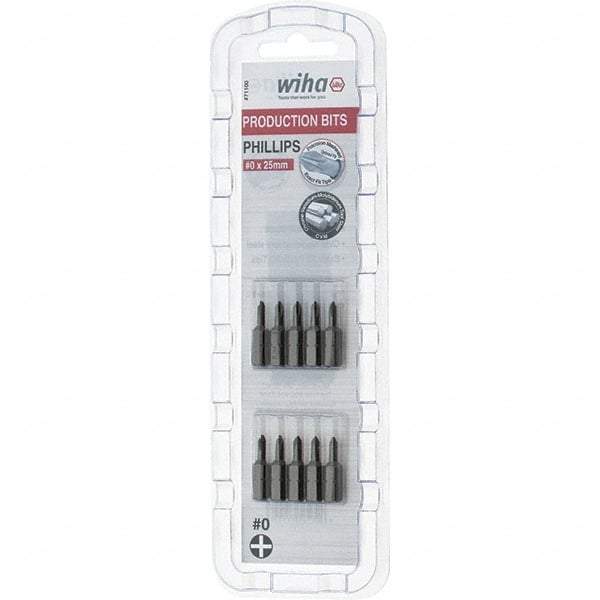 Wiha - #0, Phillips & Insert Screwdriver Bit - 1/4" Drive, 1" OAL - Exact Tool & Supply