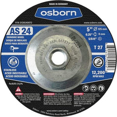 Osborn - 24 Grit, 5" Wheel Diam, 1/4" Wheel Thickness, Type 27 Depressed Center Wheel - Coarse Grade, Aluminum Oxide, 12,225 Max RPM - Exact Tool & Supply