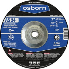 Osborn - 24 Grit, 7" Wheel Diam, 1/4" Wheel Thickness, Type 27 Depressed Center Wheel - Coarse Grade, Aluminum Oxide, 8,600 Max RPM - Exact Tool & Supply