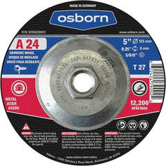 Osborn - 24 Grit, 5" Wheel Diam, 1/4" Wheel Thickness, Type 27 Depressed Center Wheel - Coarse Grade, Aluminum Oxide, 12,225 Max RPM - Exact Tool & Supply