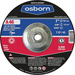 Osborn - 7" 46 Grit Aluminum Oxide Cutoff Wheel - 0.06" Thick, 5/8-11 Arbor, Use with Angle Grinders - Exact Tool & Supply