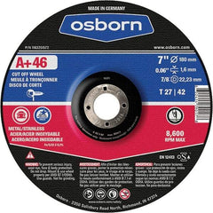 Osborn - 7" 46 Grit Aluminum Oxide Cutoff Wheel - 0.06" Thick, 7/8" Arbor, Use with Angle Grinders - Exact Tool & Supply