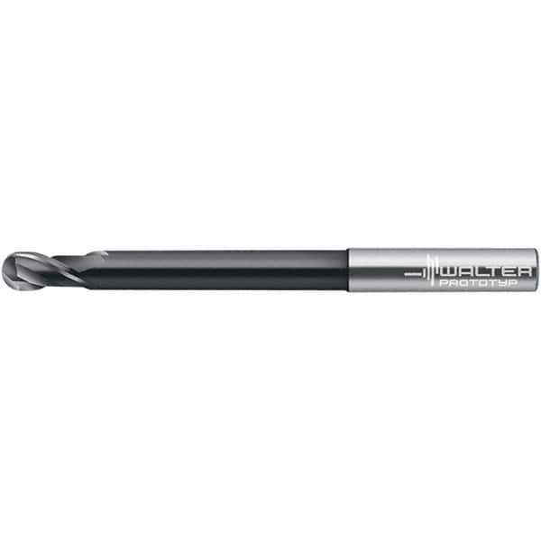 Walter-Prototyp - 4mm Diam, 4mm LOC, 2 Flute Solid Carbide Ball End Mill - TiAlN Finish, 100mm OAL, 6mm Shank Diam - Exact Tool & Supply