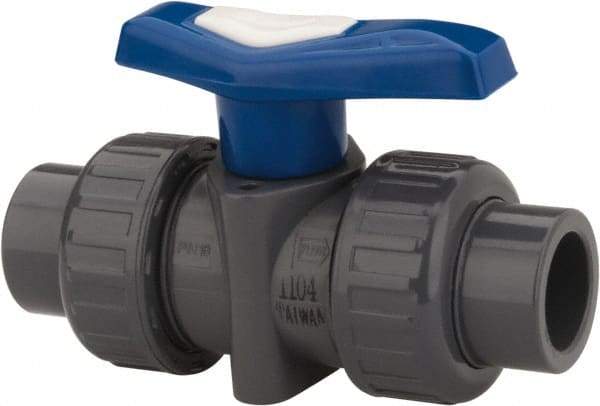 Simtech - 4" Pipe, Full Port, PVC True Union Design Ball Valve - Inline - Two Way Flow, FNPT x FNPT Ends, Tee Handle, 150 WOG - Exact Tool & Supply