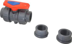 Simtech - 1-1/2" Pipe, Full Port, PVC True Union Design Ball Valve - Inline - Two Way Flow, FNPT x FNPT (with Socket Adapter) Ends, Tee Handle, 232 WOG - Exact Tool & Supply