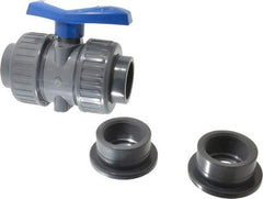 Simtech - 2" Pipe, Full Port, PVC True Union Design Ball Valve - Inline - Two Way Flow, FNPT x FNPT (with Socket Adapter) Ends, Tee Handle, 232 WOG - Exact Tool & Supply