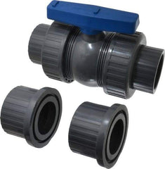 Simtech - 2-1/2" Pipe, Full Port, PVC True Union Design Ball Valve - Inline - Two Way Flow, FNPT x FNPT Ends, Tee Handle, 150 WOG - Exact Tool & Supply